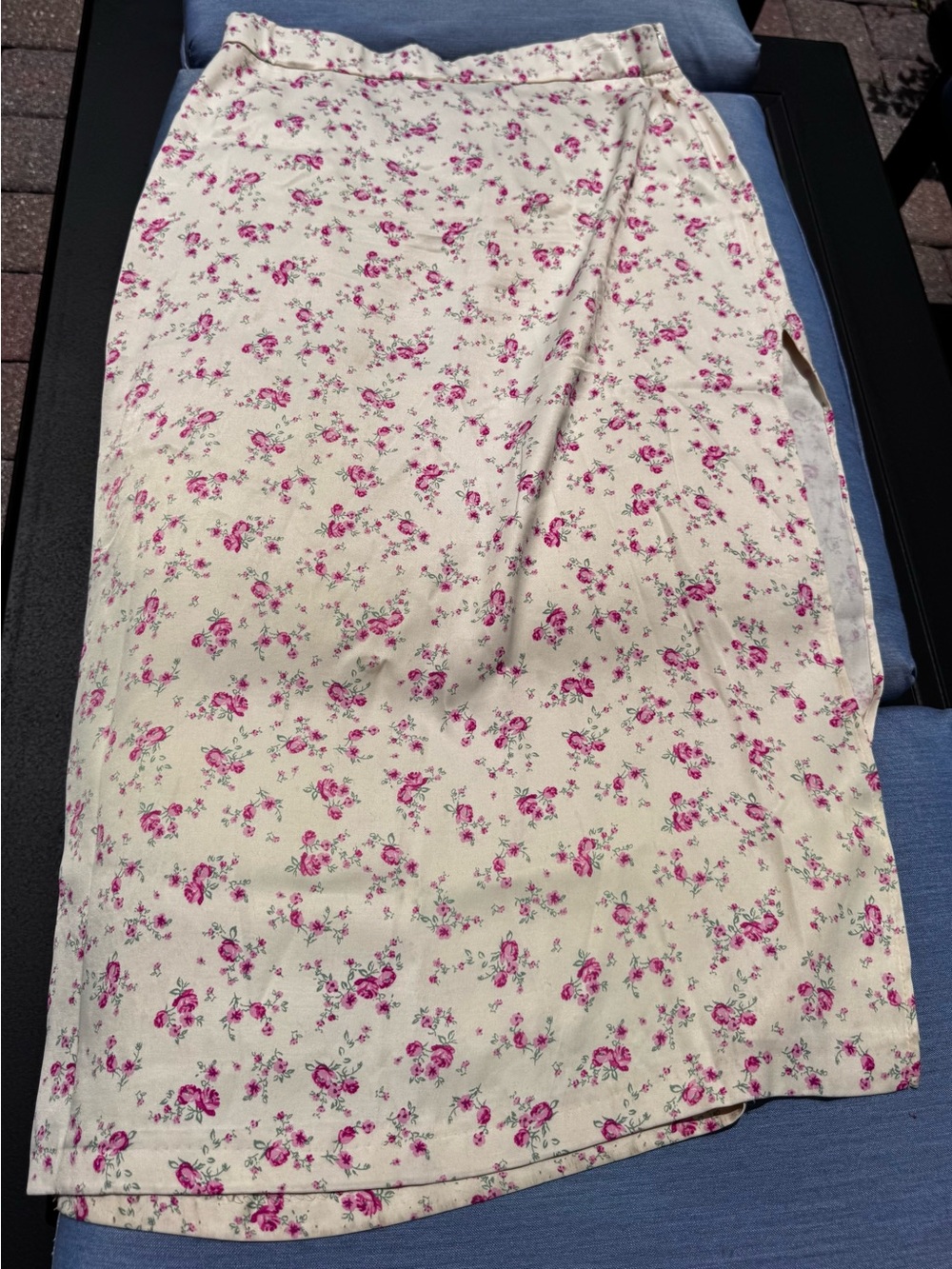 Zara Cream Midi Skirt with Pink Floral Print